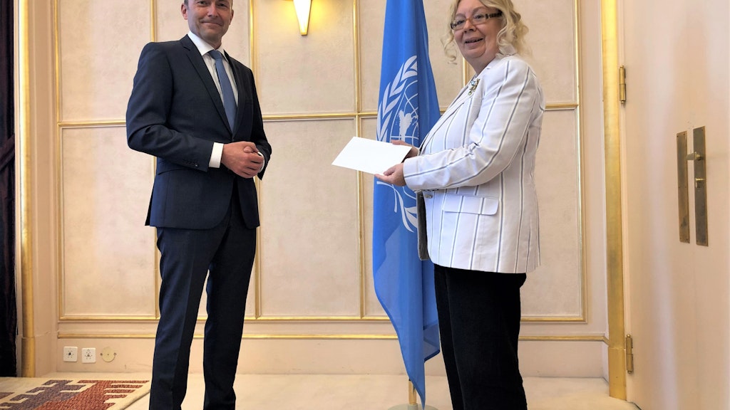Ambassador Jürg Lauber and Tatiana Valovaya, Director General of the United Nations Office at Geneva