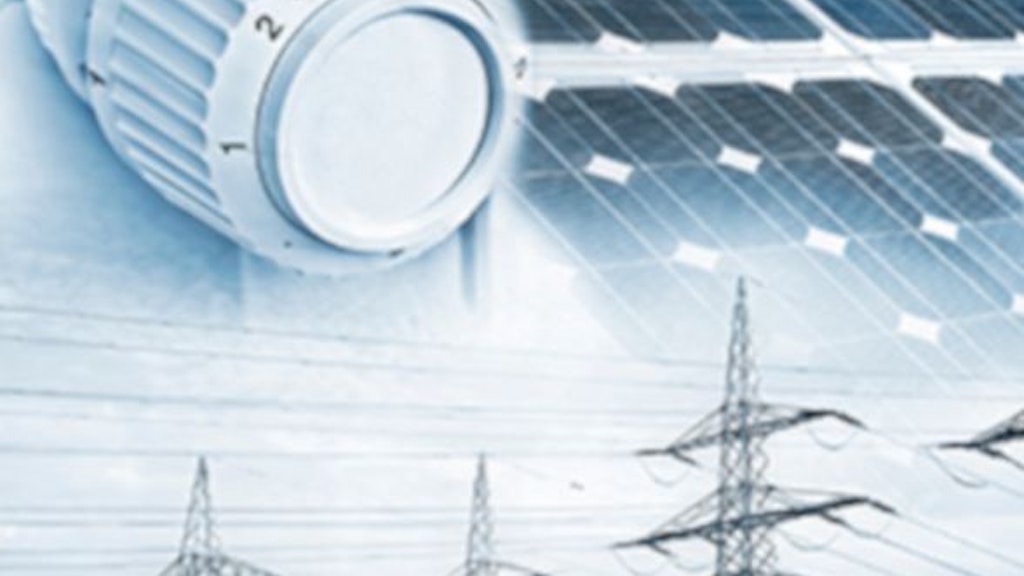 Electricity pylons, wind turbines, and solar panels with plugs, gas flames, and heating thermostats