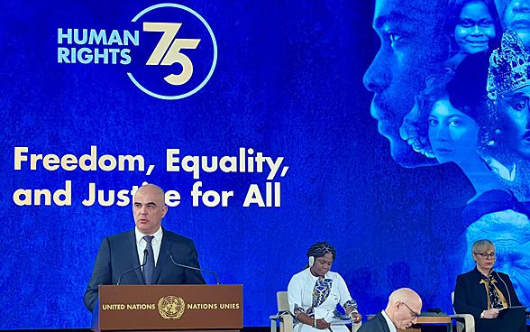 Alain Berset addresses the high-level conference marking the 75th anniversary of the Universal Declaration of Human Rights.