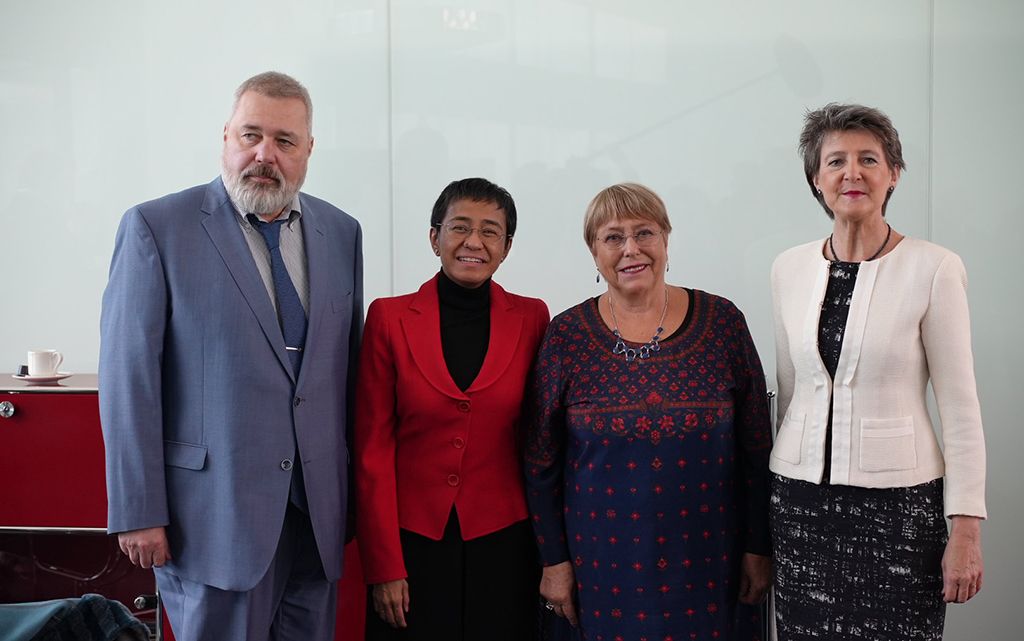 Dmitry Muratov, Maria Ressa, Michelle Bachelet et Simonetta Sommaruga.