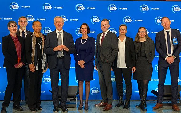 Le haut-commissaire ONU Filippo Grandi accueille la délégation suisse au Forum mondial pour les refugiés.